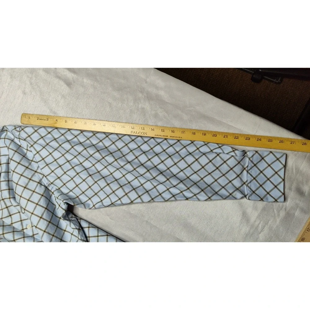 Banana Republic Men Large (16-16.5) Blue Diagonal‎ Check Cotton Button Shirt